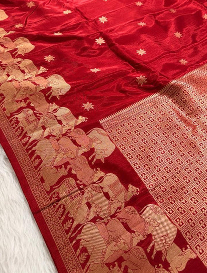 Red Crepe Banarasi Saree