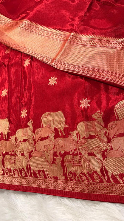 Red Crepe Banarasi Saree