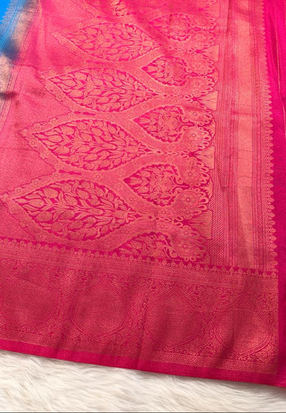 Blue Pink Semisilk Banarasi Saree