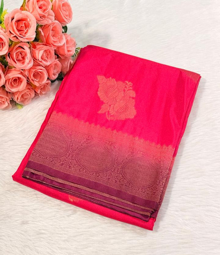 Pink Maroon Semisilk Banarasi Saree