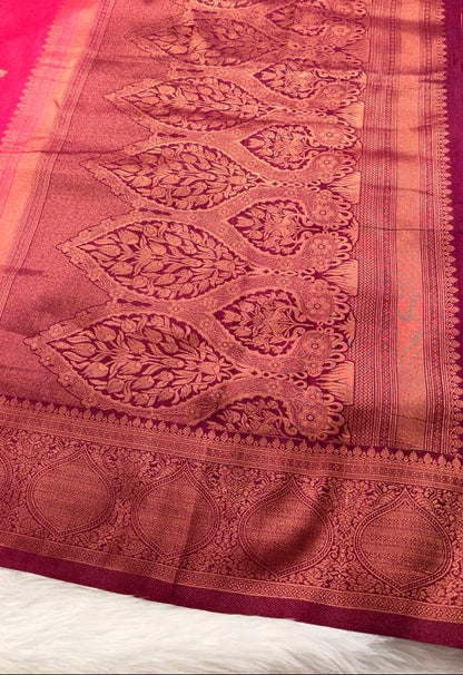Pink Maroon Semisilk Banarasi Saree