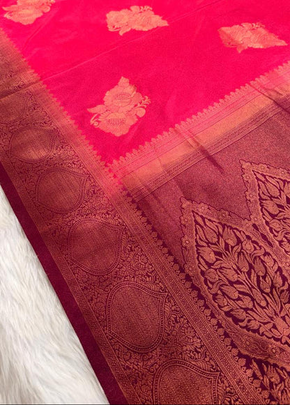 Pink Maroon Semisilk Banarasi Saree