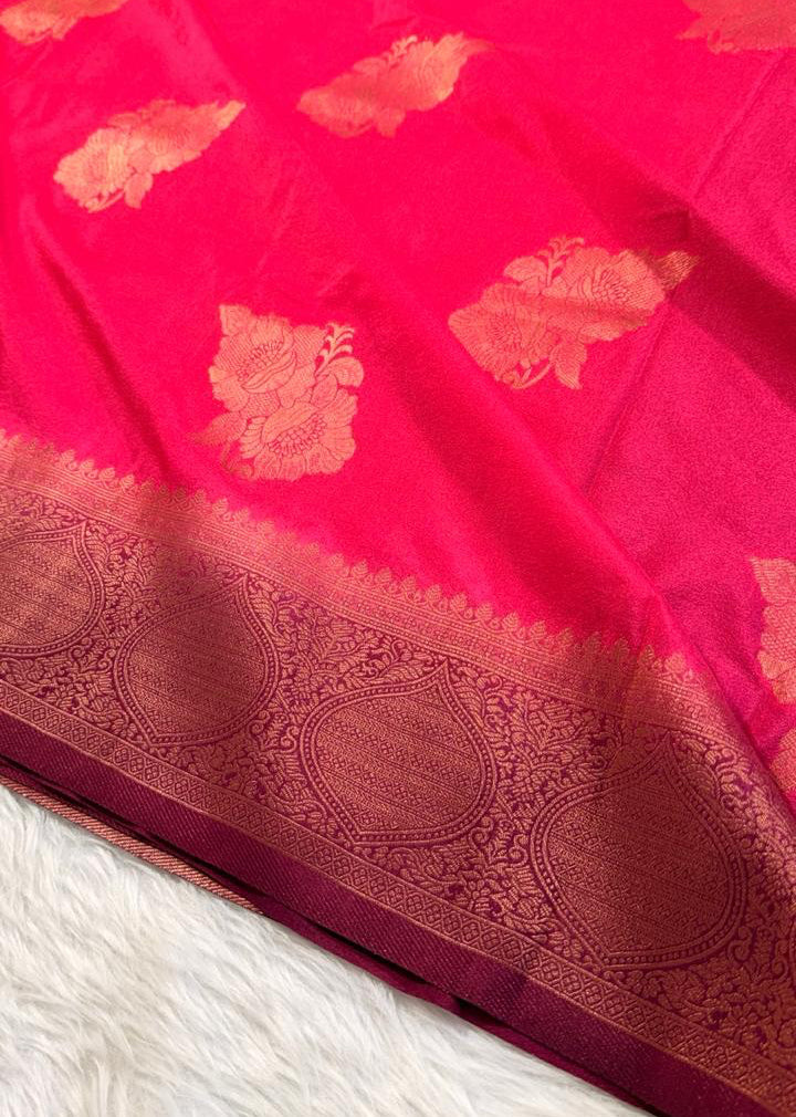 Pink Maroon Semisilk Banarasi Saree