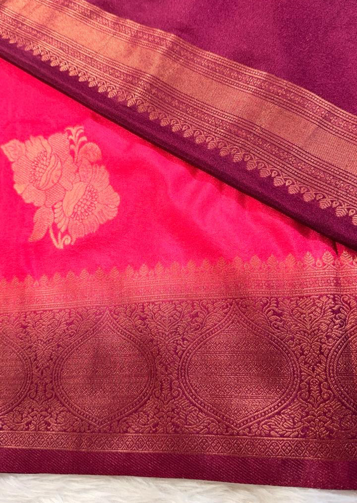 Pink Maroon Semisilk Banarasi Saree