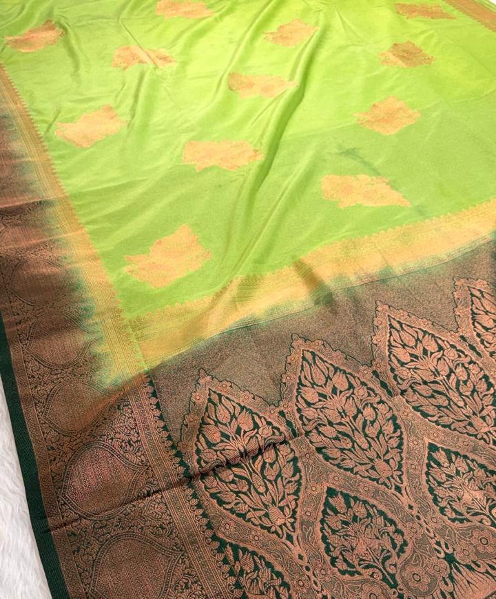 Green Floral Semisilk Banarasi Saree