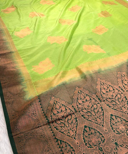 Green Floral Semisilk Banarasi Saree
