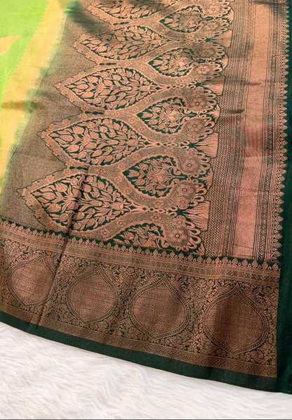 Green Floral Semisilk Banarasi Saree