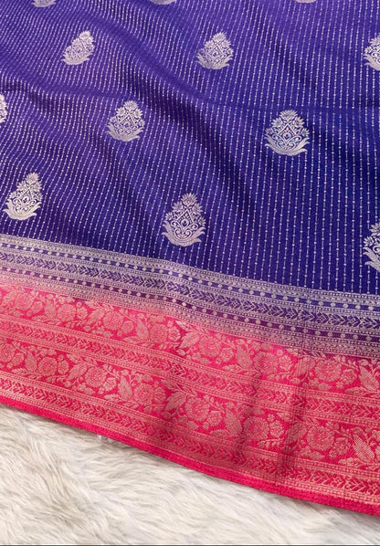 Purple Pink Semisilk Banarasi Saree