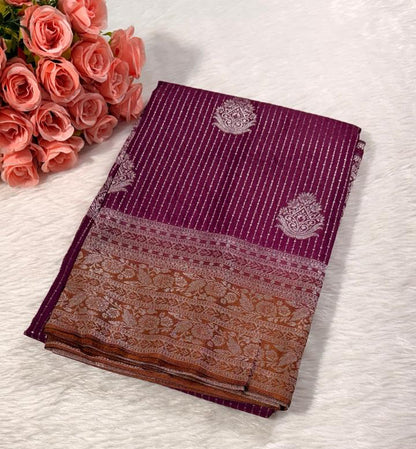 Maroon Brown Semisilk Banarasi Saree