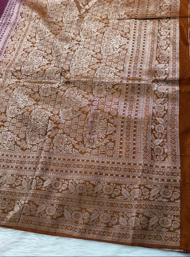 Maroon Brown Semisilk Banarasi Saree