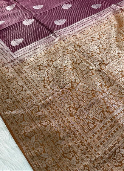 Maroon Brown Semisilk Banarasi Saree