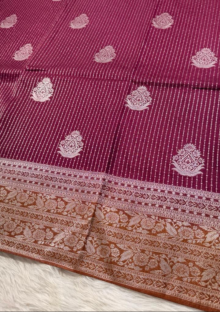 Maroon Brown Semisilk Banarasi Saree