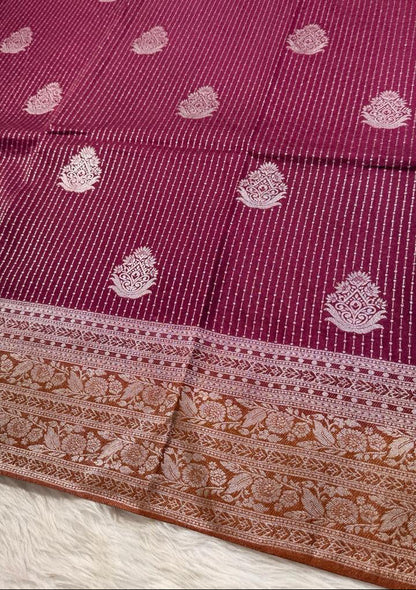 Maroon Brown Semisilk Banarasi Saree