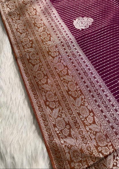 Maroon Brown Semisilk Banarasi Saree