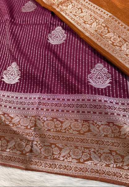 Maroon Brown Semisilk Banarasi Saree