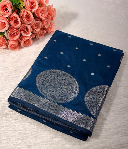 Deep Blue Semisilk Banarasi Saree