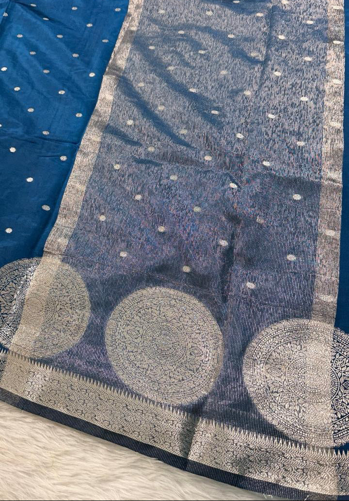 Deep Blue Semisilk Banarasi Saree