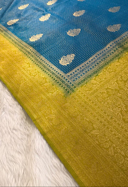 Blue Yellow Semisilk Banarasi Saree