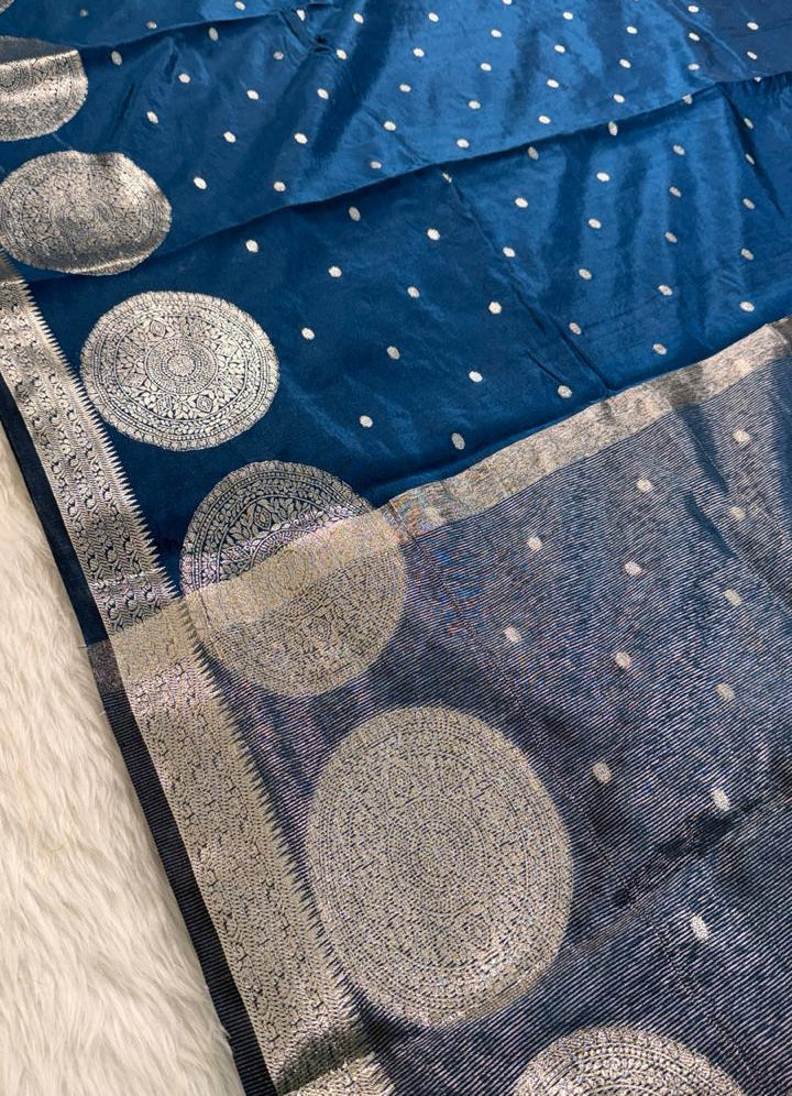 Deep Blue Semisilk Banarasi Saree
