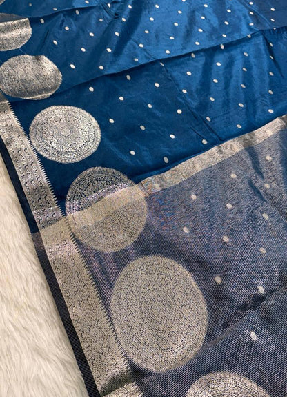 Deep Blue Semisilk Banarasi Saree