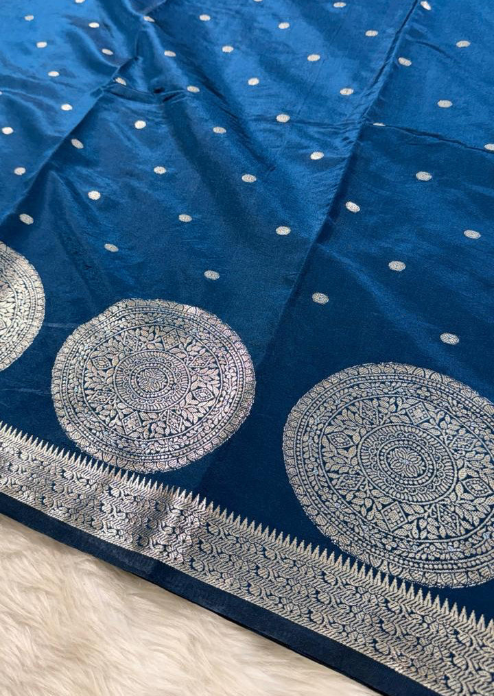 Deep Blue Semisilk Banarasi Saree
