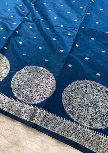 Deep Blue Semisilk Banarasi Saree