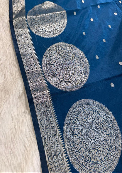 Deep Blue Semisilk Banarasi Saree