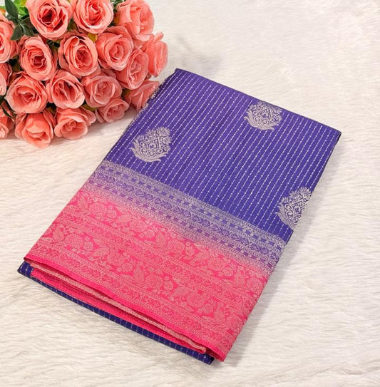 Purple Pink Semisilk Banarasi Saree