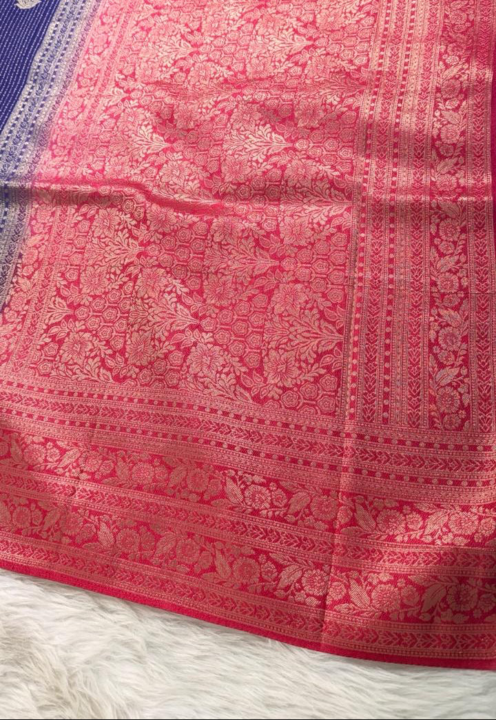Purple Pink Semisilk Banarasi Saree