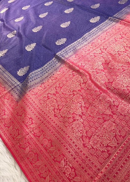 Purple Pink Semisilk Banarasi Saree