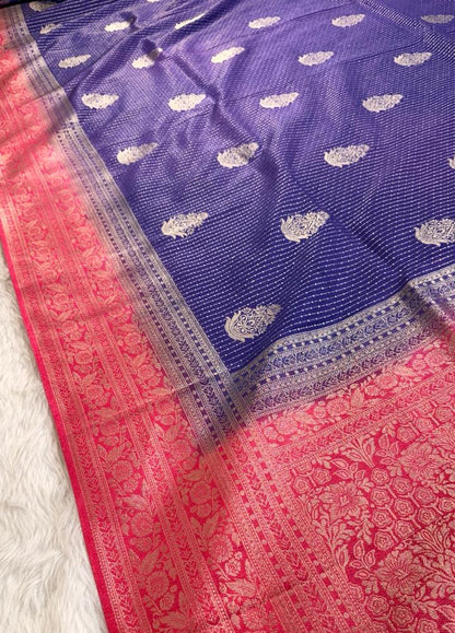 Purple Pink Semisilk Banarasi Saree