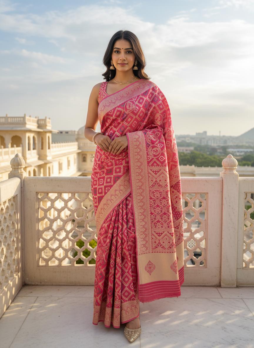 Pink Banarasi Satin Silk Saree