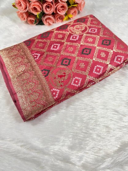 Pink Satin Banarasi Saree