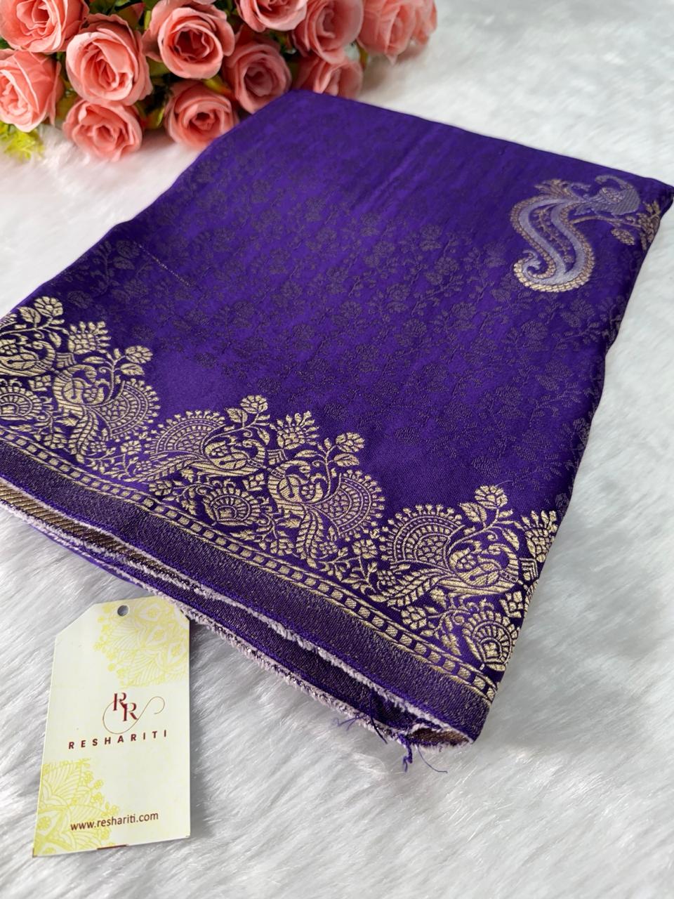 Purple Tanchui Banarasi Mashru Silk Saree