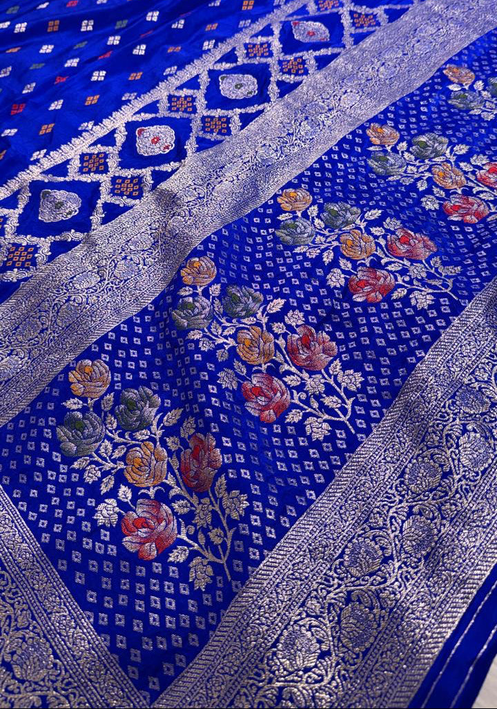Royal Blue Satin Banarasi Saree