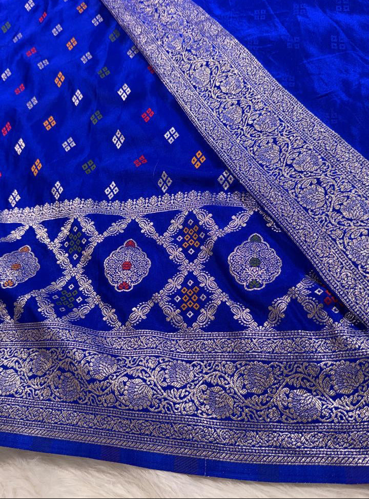 Royal Blue Satin Banarasi Saree