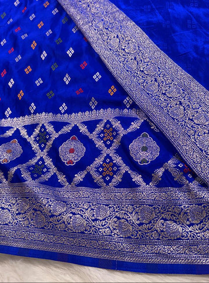 Royal Blue Satin Banarasi Saree
