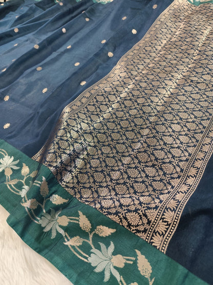 Bottle Green Raw Mango Banarasi Saree