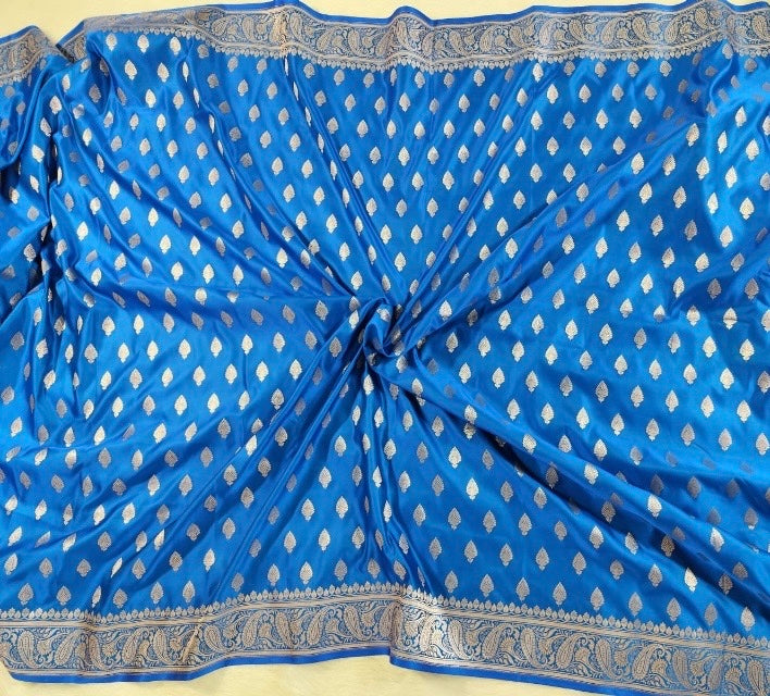 Cobalt Blue Mashru Banarasi Saree