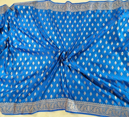 Cobalt Blue Mashru Banarasi Saree