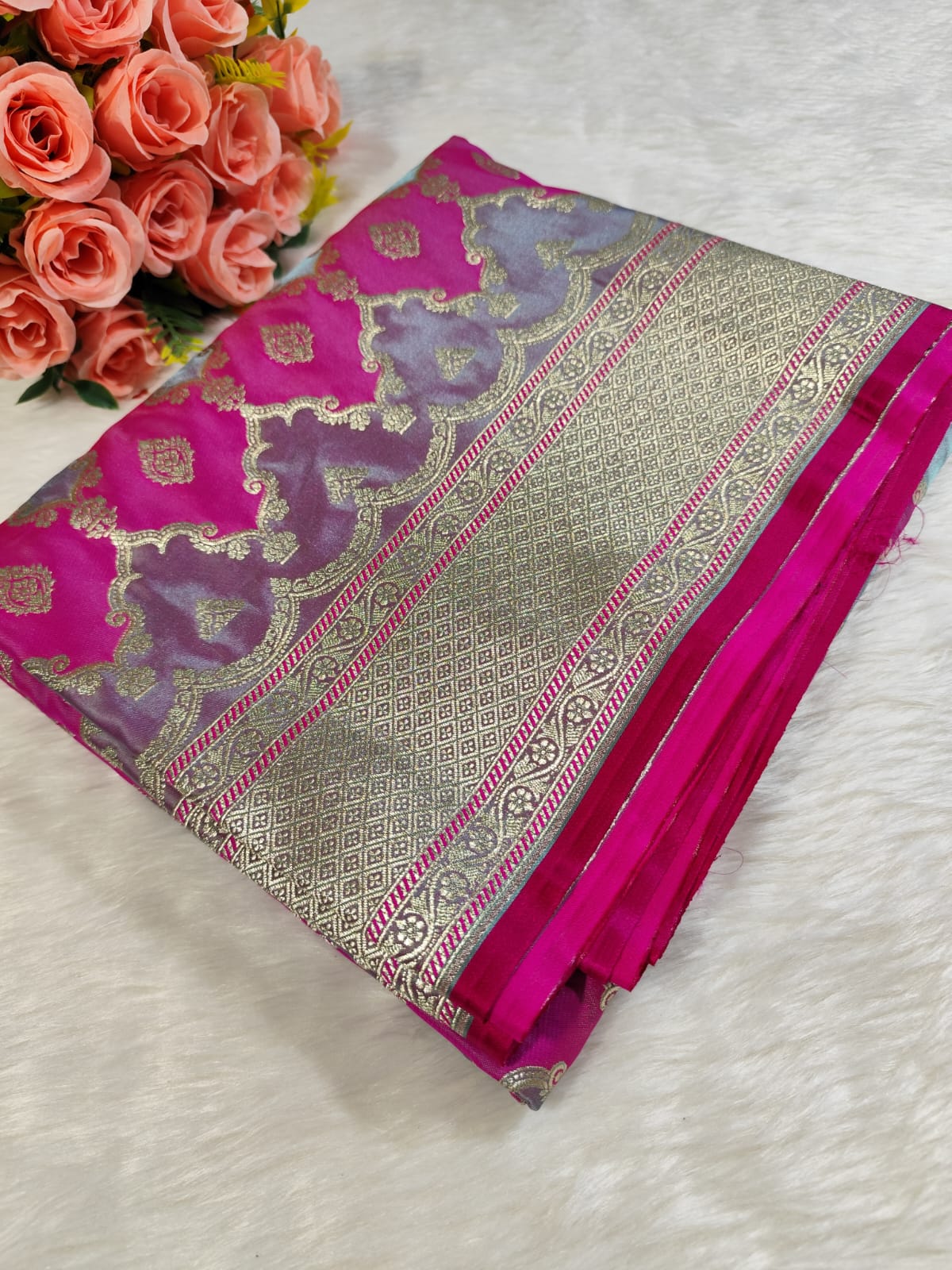 Pink Metallic Banarasi Mashru Silk Saree