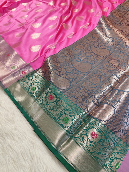 Pink Semisilk Banarasi Saree