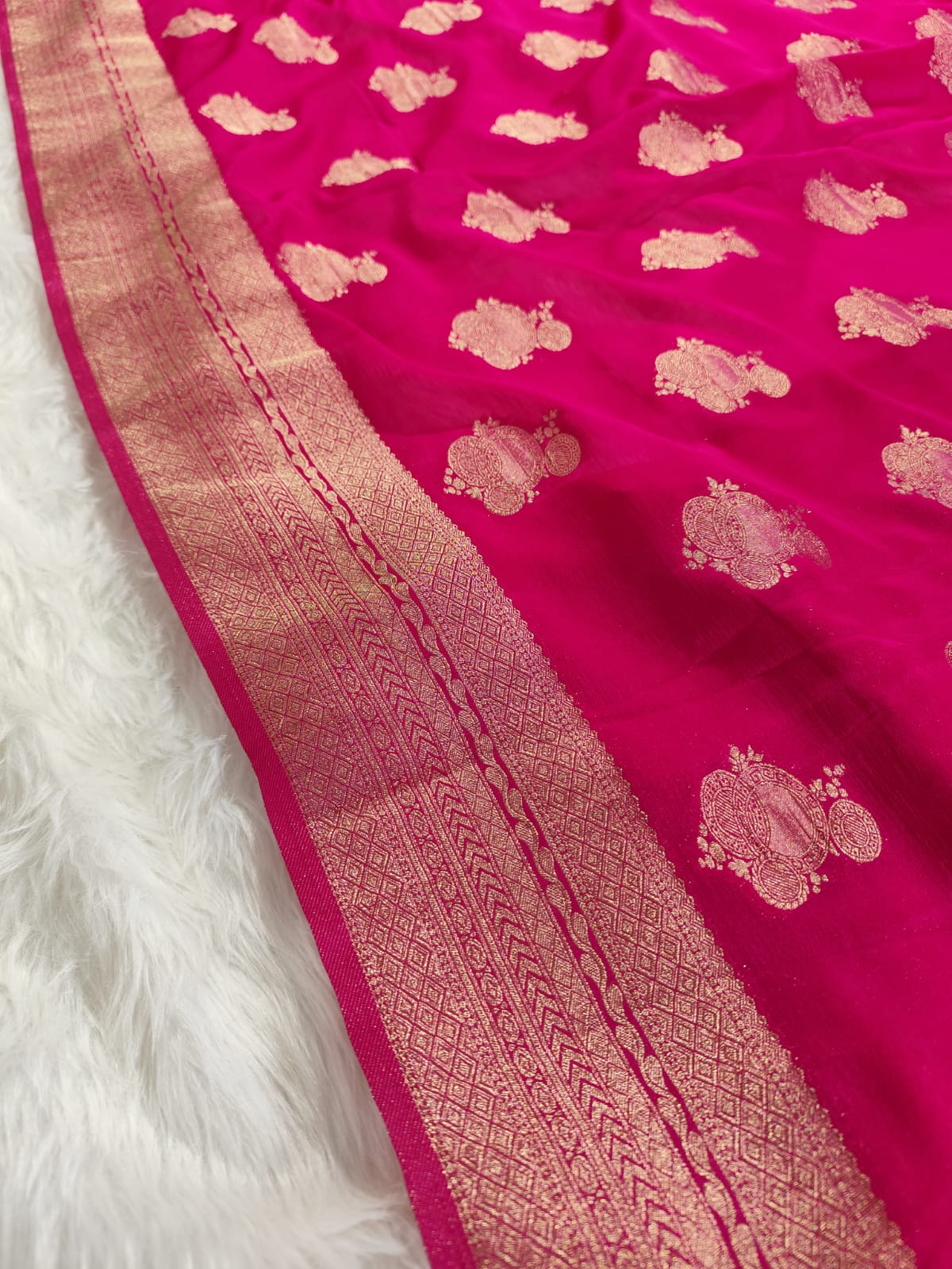 Pink Banarasi Chiffon Georgette Saree