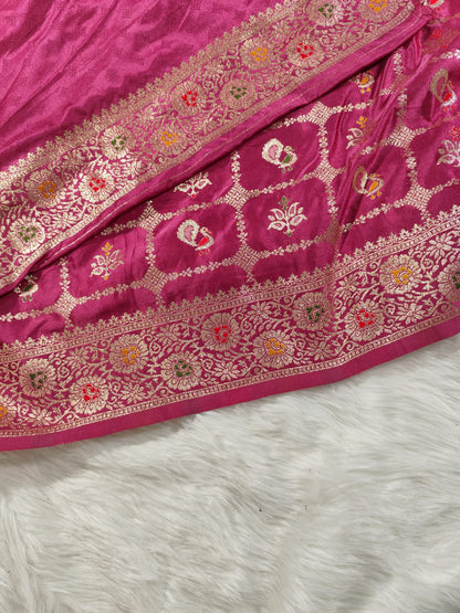 Onion Pink Satin Banarasi Saree