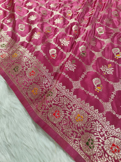 Onion Pink Satin Banarasi Saree