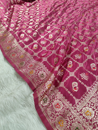 Onion Pink Satin Banarasi Saree