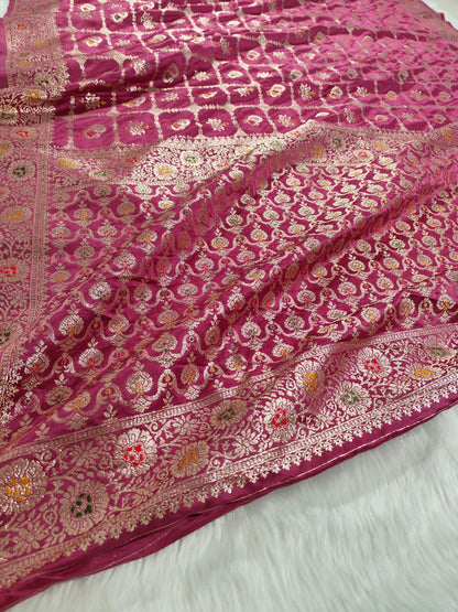 Onion Pink Satin Banarasi Saree