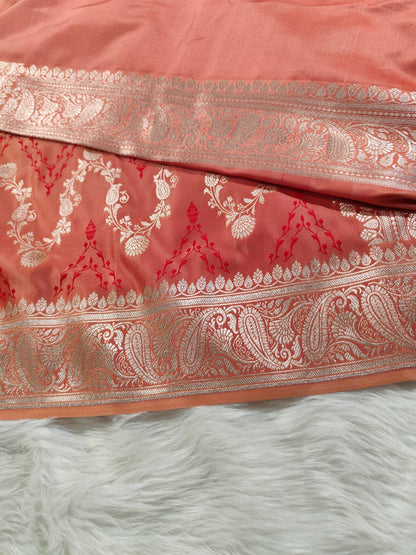 Peach Pink Mashru Banarasi Saree