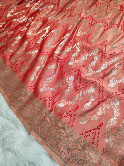 Peach Pink Mashru Banarasi Saree