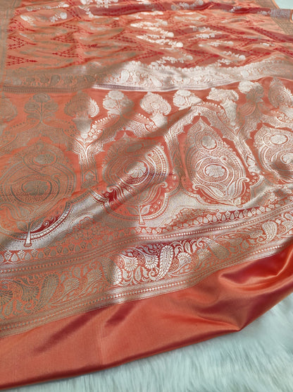 Peach Pink Mashru Banarasi Saree